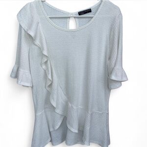 Shop Basic USA Ruffle Short Sleeve Top White Large